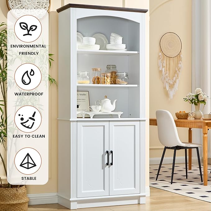 LIDYUK White 5 Tier Book Shelf and Bookshelf with Storage Cabinet Doors, 72 Inch Tall Bookcase, Wooden Cube Storage Organizer, Display Cabinet Furniture, Living Room, Pantry