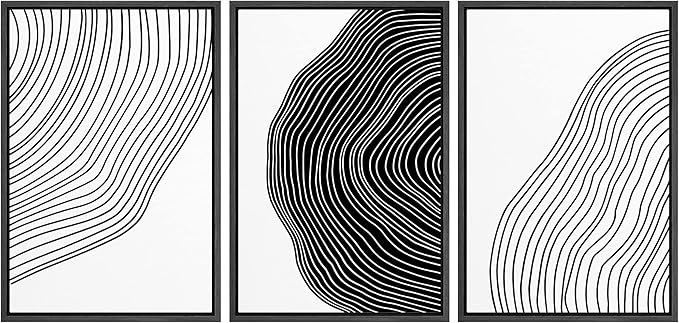 SIGNFORD Framed Canvas Print Wall Art Set Black White Spiral Ring Polygons Abstract Shapes Illustrations Modern Art Bohemian Nordic Relax/Calm for Living Room, Bedroom, Office - 16"x24"x3 Black