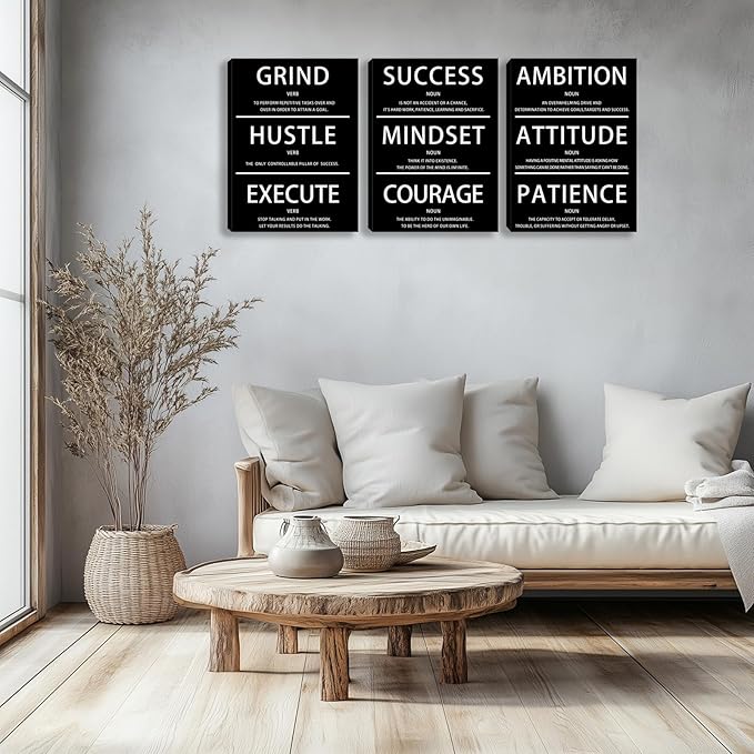 Motivational Wall Decor Paintings Inspirational Office Wall Decor Posters Prints 3 Pieces Bedroom Decor Living Room Office Canvas Picture Wall Painting Home Decoration Framed Artwork (60" Wx28 H)