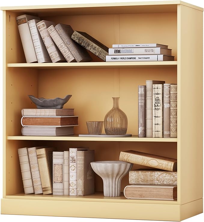 Palace Imports Solid Wood Bookcase - 3 Tier Floor Standing Bookshelf - 36" Short Storage Cabinet, 32” Wide - Yellow, Display Furniture for Living Space, 100% Eco-Friendly Wood, Made in Brazil