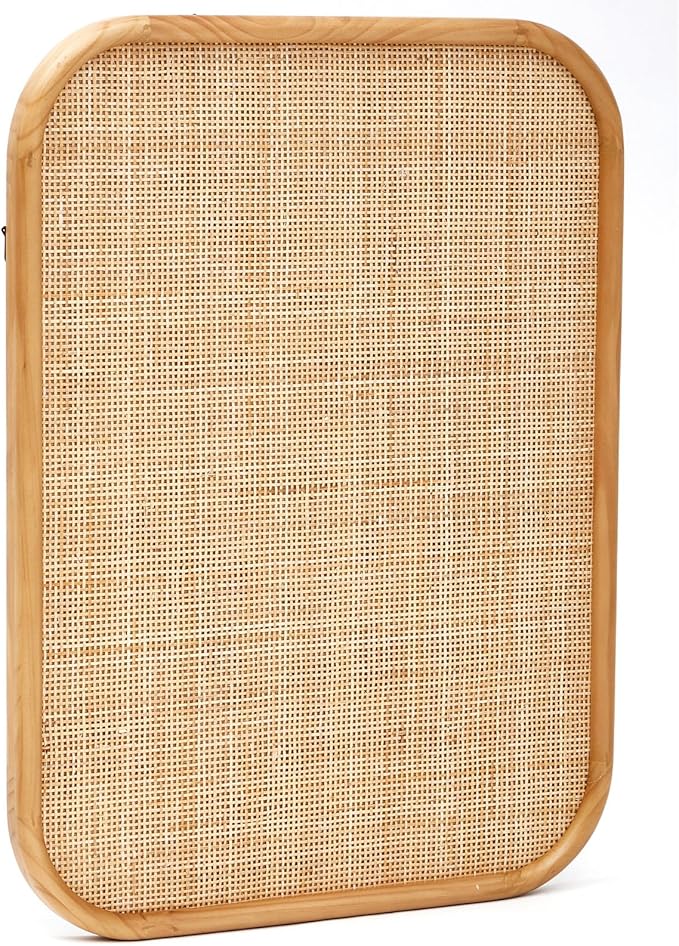 Vintage Framed Pin Board Linen Display Bulletin Board Large Cork Fabric Picture Photo Pinboard Memo Ornate Decorative Pinboard Ornate for Wall Gift(Rectangle,20'' X 26'',Natural Rattan)