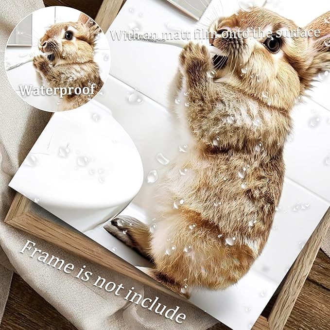 uniro Funny Bathroom Wall Art Prints, Cute Rabbit Brushing Teeth Bathroom Picture Wall Decor, Cute Bunny Animal Canvas Print Painting, Modern Bathroom Signs Wall Art Poster for Bathroom Decor( 8" x 10"-UNFRAMED)