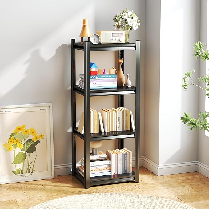 24" W*54" H Book Shelf，4 Tier Metal Narrow Bookshelf，Heavy Duty Book Shelfs，Adjustable Shelving Unit，Tall Bookcase，Industrial Bookshelf for Living Room，Bedroom，Office and Library