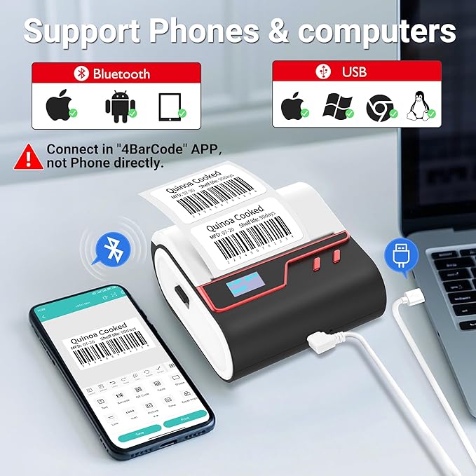 ORGBRO Z3 Label Maker Machine with Tape, 2-3 Inch Bluetooth Thermal Label Printer, Portable Sticker Printer for Small Business Office Home Organization Barcode Address, Compatible with Phones & PC
