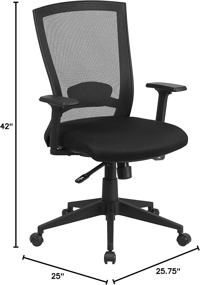 Flash Furniture Cleo Mid-Back Black Mesh Executive Swivel Ergonomic Office Chair with Back Angle Adjustment and Adjustable Arms