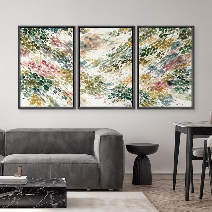 SIGNWIN Framed Canvas Print Wall Art Set Colorful Botanical Watercolor Brush Abstract Illustrations Modern Art Decorative Boho Relax/Zen Nordic for Living Room, Bedroom, Office - 16"x24"x3 Black