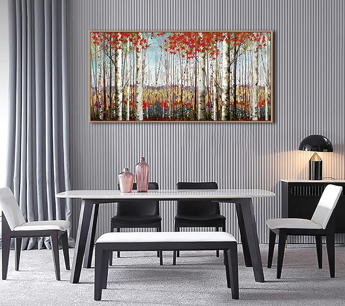 Large Canvas Wall Art - Framed Aspen Tree Oil Painting Style, Birch Tree Pictures for Living Room Wall Decor & Bedroom, 24x48 Modern Nature Artwork for Walls