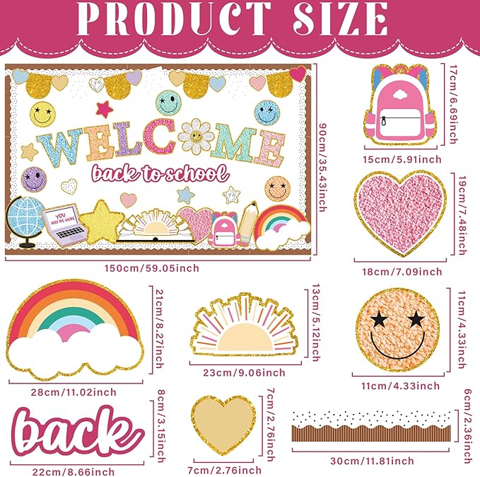 Welcome Back to School Bulletin Board Set Boho Groovy Classroom Decorations Colorful Preppy Face Paper Cutouts for Classroom Nursery Chalkboard Preschool Wall Door Decor Teacher Supplies