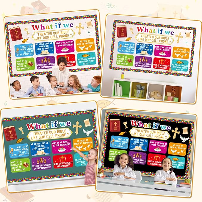gisgfim Christian Bulletin Board Decorations Set Religious Bible Cross Paper Cutouts Inspirational Quotes Classroom Bulletin Board Decor for Sunday School Church VBS Classroom Chalkboard Wall