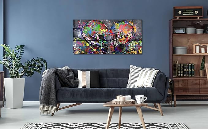 SIXTTART Graffiti Rugby Sports Posters Canvas Wall-Art - American Football Sport For Boy's Room Wall Decor - Football Poster Ready To Hang Size 40" x 20"