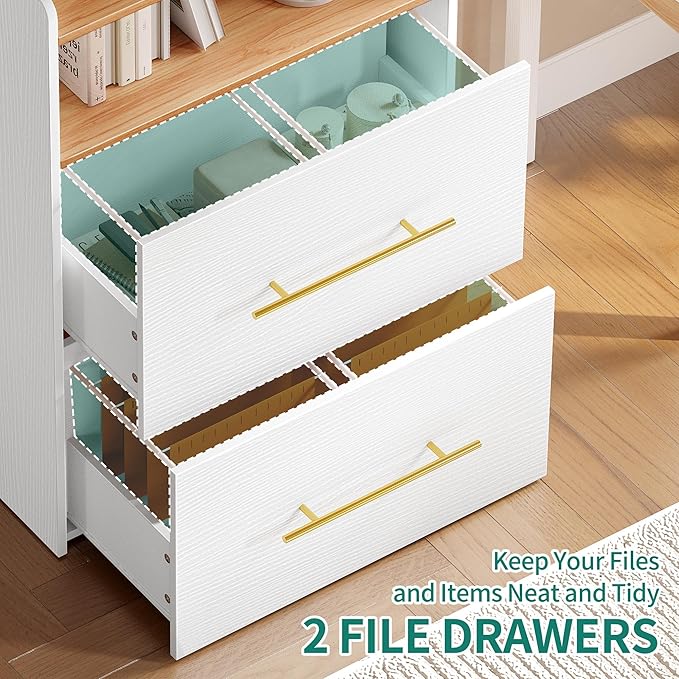 YITAHOME 2 Drawer File Cabinet with Charging Station Printer Stand with Open Storage Shelf Vertical File Cabinets for Home Office Bedroom, Living Room