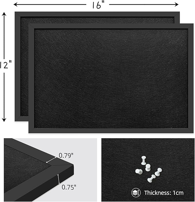 12x16 Inch (2-Pack) Cork Board for Wall Hanging with Linen, Bulletin Board with Push Pins, Mounted Memo Message Board for Home Office Decor, Dorm Room Essentials, Classroom Organization