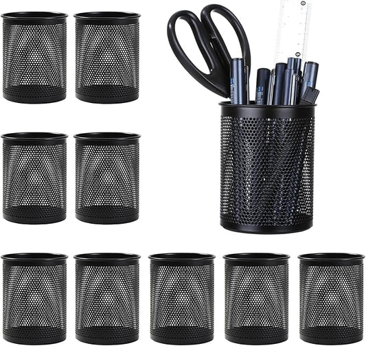 Comix Pen Holder Desk Organizer, Wire Mesh Pencil Cup with Foam Pad and Non-Slip Bottom Office Supplies Desk Accessories for Home Office School, 10 Packs