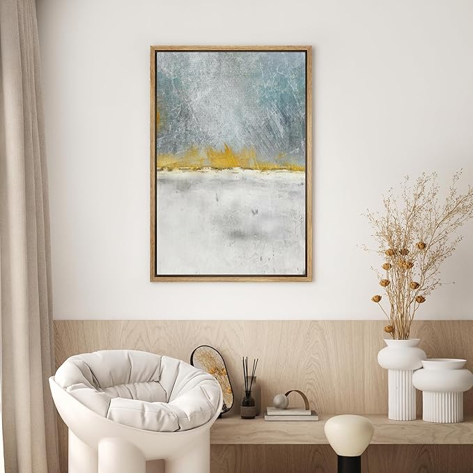 SIGNWIN Framed Canvas Wall Art Whitewash Over Gold Print Abstract Canvas Prints Home Artwork Decoration for Living Room,Bedroom - 24x36 inches