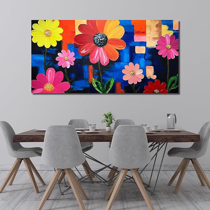 ZHAOSHOP Flower Canvas Wall Art for Living Room Extra Large Wall Art for Dining Room Colorful Painting Wall Decor for Office Women 40 x 80 Inch
