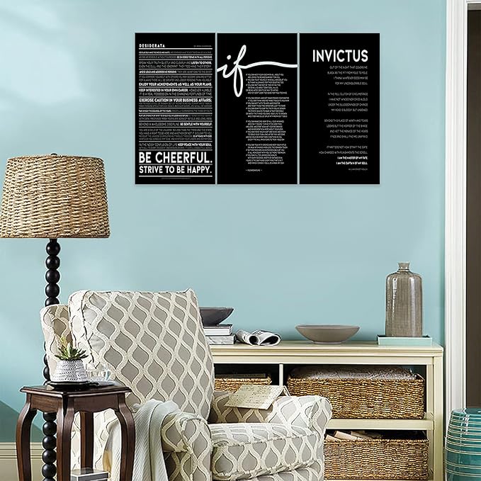 3 Piece Inspirational Wall Art, Black Background Sayings Picture, Quotes Motivational Canvas Prints for Office Decor, Triptych Entrepreneur Painting Framed Artwork for Home Wall Decor (36"Wx18" H)