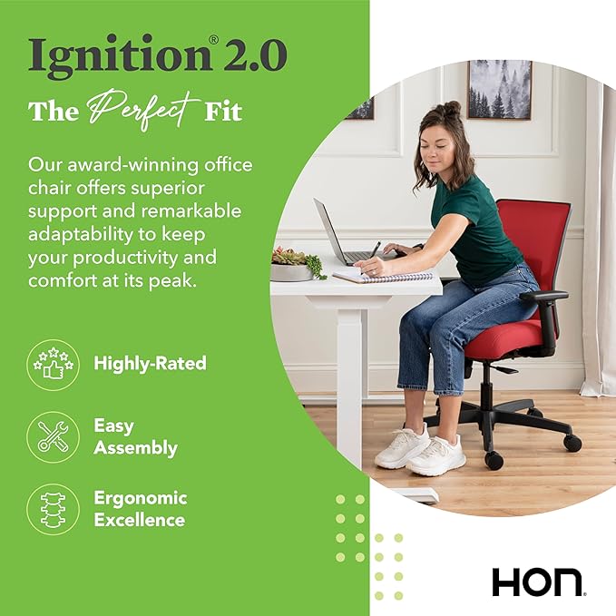 HON Ignition 2.0 Low Back Task Chair, Spectrum Mesh, Standard Synchro-Tilt Control, Office Chair with Lumbar Support, Height and Width Adjustable Arms, Black Frame, Bullseye