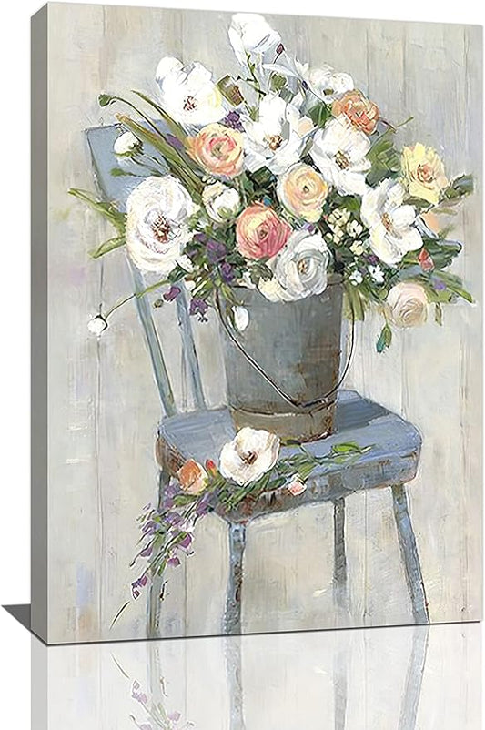 yerretin Farmhouse Flower Wall Art Country Floral Pictures Wall Decor Rustic Canvas Paintings Modern Artwork Home Decorations for Bathroom Bedroom Living Room Framed 16"x24"