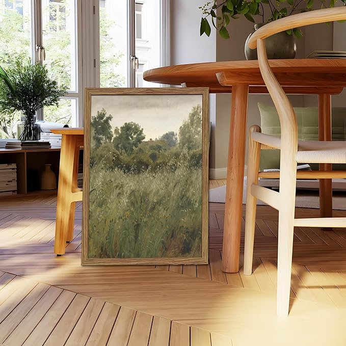 Vintage Landscape Wall Art Set of 2, Green Natural Wilderness Farmhouse Canvas Wall Decor Paintings, Retro Country Wildflower Oil Pictures Posters Prints for Living Room Bedroom 16x24 Inch Wood Framed