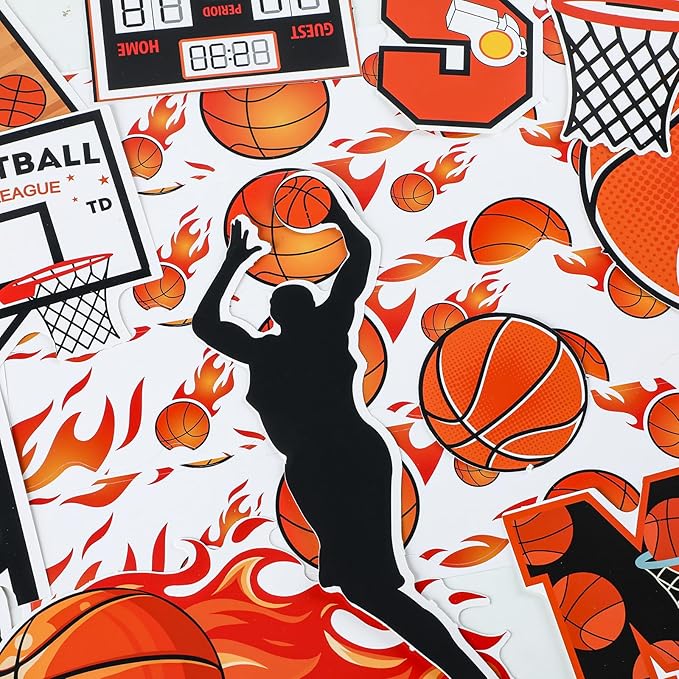 gisgfim Basketball Bulletin Board Decoration Set with Background Paper & Borders Cutouts Let The Madness Basketball Sport Bulletin Board Decor for Classroom School Game Craft Supplies(Basketball)