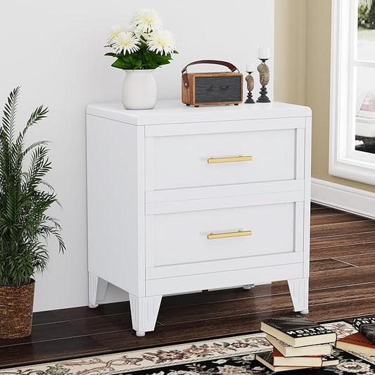 26.42" Tall Dresser for Bedroom 2 Drawers, Metal Dresser Chest of Drawers, Metal NightStand, Circular Drawer Cabinet for Home,Filing Cabinet with Drawers for Office (White)