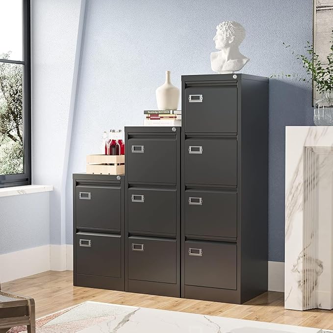 4 Drawer File Cabinet,Black Metal Filing Cabinets with Lock,Metal Vertical Filing Cabinets for Home Office,Steel Storage Cabinet fits Letter/Legal/A4 Size(Assembly Required)