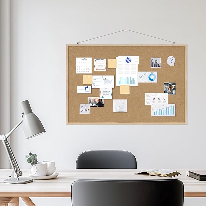Cork Board 2Pack,36x24 Bulletin Board for Office with Pin Oak Wood Boards, Message Board or Vision Board.