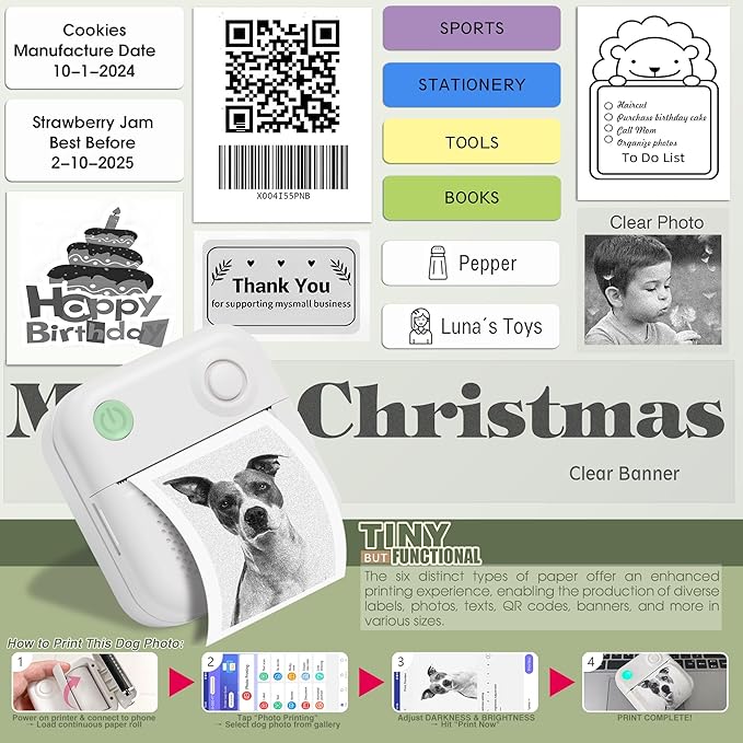 KEEPHOPE Label Maker Machine with 6 Waterproof Tapes, Thermal Label Maker, Portable Mini Bluetooth Label Printer with Clear Tape for Home, Kitchen, School, Office Organization