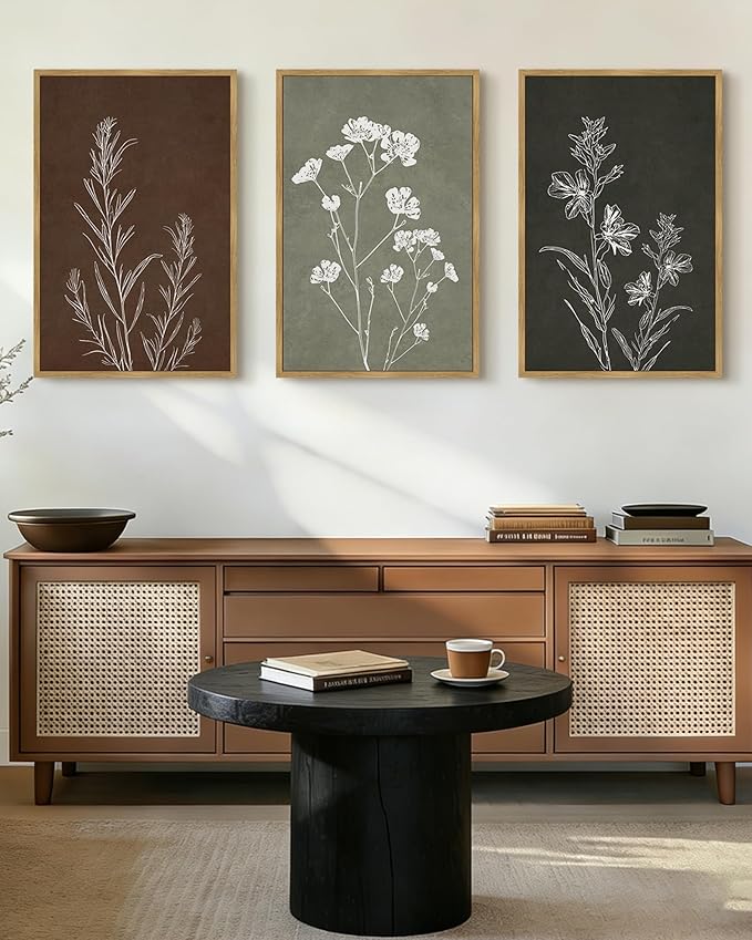 Drsoum Flower Wall Art Vintage Floral Minimalist Wall Hanging Decor Farmhouse Colorful Botanical Prints Artwork for Bedroom Living Room Hallway 24x36in Natural Framed