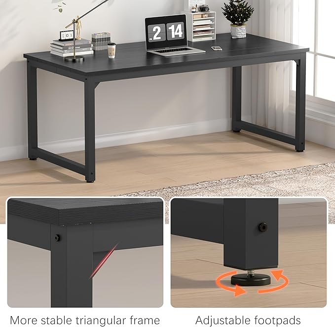 NSdirect 70.9" Computer Desk,Large Home Office Desk Wide Workstation 1 inch Thicker Tabletop for Writing,Games and Home Work PC Desk Modern Finish Wood Board and Sturdy Steel Legs, Black