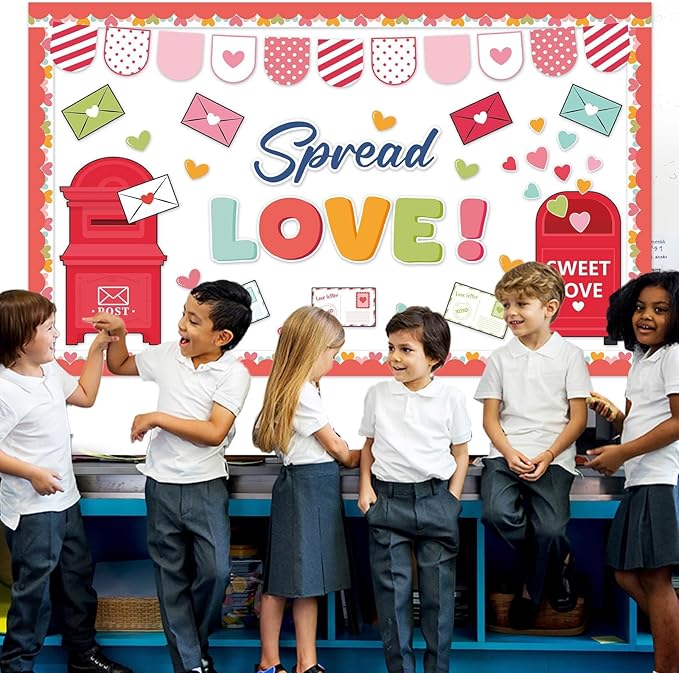 Valentine's Day Bulletin Board Decoration Spread Love Classroom Decorations Valentines Day Bulletin Board Set Love Heart Mail Box Paper Cutouts for Home School Office Chalkboard Wall Door Supplies