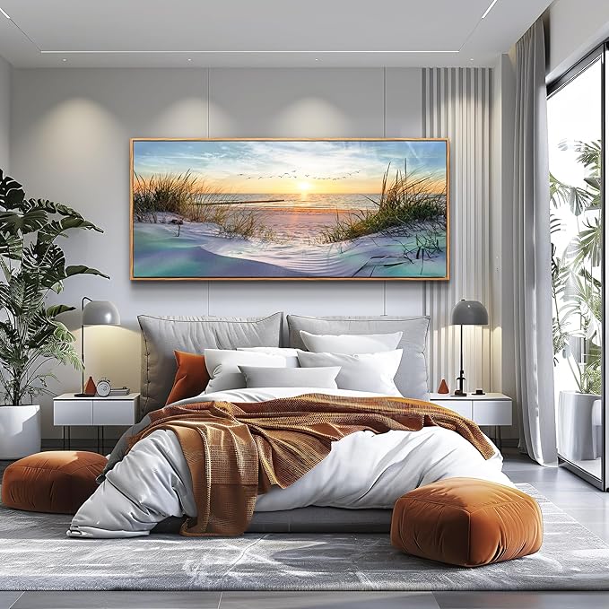 Wapluam Beach Wall Art For Living Room Coastal Canvas Prints Artwork For Walls Ocean Seascape Wall Paintings Nature Landscape Wall Decor Pictures for Bedroom Office Hotel Extra Large Framed Home Decor
