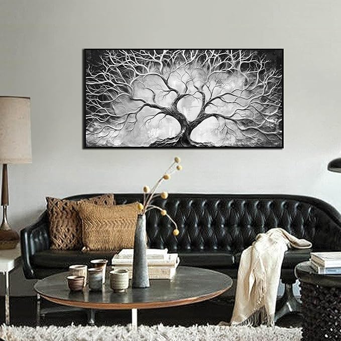 Black and White Pictures Wall Art for Living Room - Black Framed Tree Canvas Wall Art for Office Size 20" x 40"