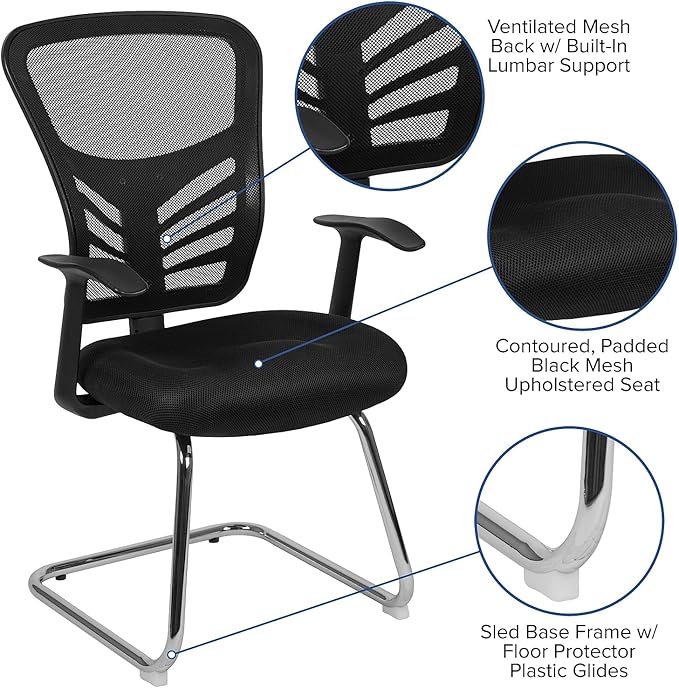 Flash Furniture Steve Black Mesh Side Reception Chair with Chrome Sled Base