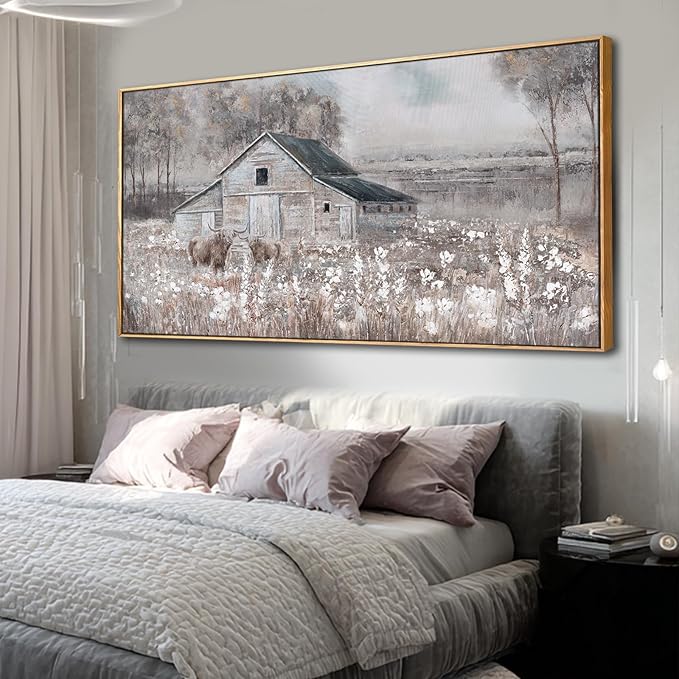 SDYA Flower Canvas Wall Art Cow Pictures Wall Decor Landscape Photo Prints 29"x58" Large Artwork for Living Room Poster for Office