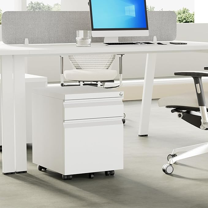 2 Drawers File Cabinet, Metal Filing Cabinet with Lock, Mobile File Cabinet, Fully Assembled Except Casters, for Home Office, for A4, Letter, Legal File Folders, White