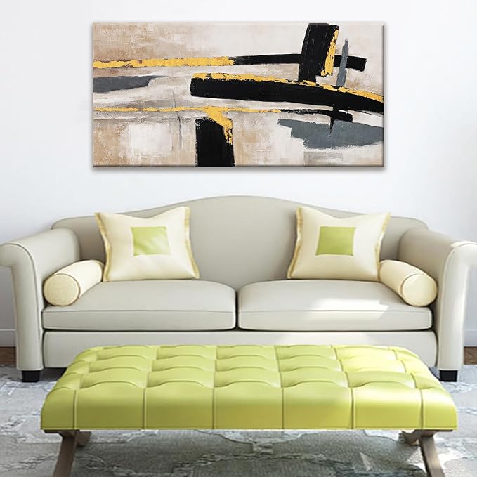QSQ Abstract Wall Art Canvas Wall Art Decor Black And Gold Wall Art Paintings Abstract Wall Decor Artwork Pictures For Bedroom Bathroom Office Home Decor Can Be Hung Directly 20" W X 40" L