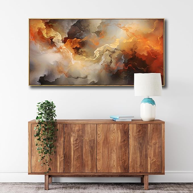 VHMING Abstract Wall Art Framed Ready to Hang Home Decor Orange White Artwork Wall Art Prints Canvas Painting Large Size for Living Room Bedroom Office Decoration 24"x48"