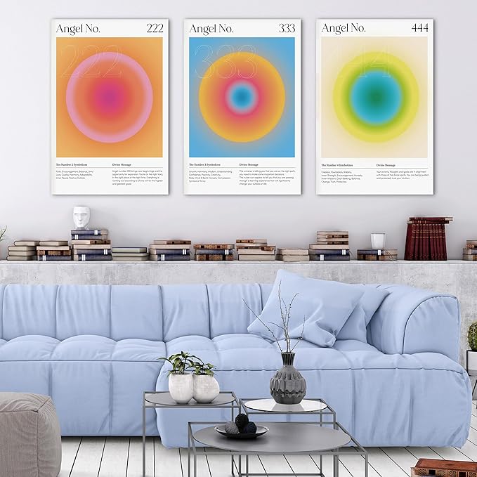 SHMAO Colorful Gradient Aura Angel Numbers Poster Canvas Wall Art for Room Aesthetic Inspirational Spiritual Wall Art Paintings Abstract Minimalist Wall Decor for Bedroom 20"x30" x 3 Pcs