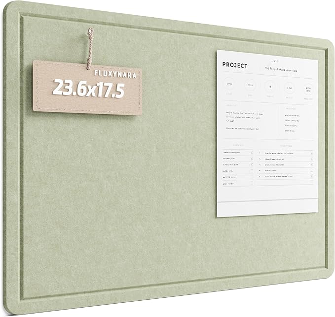 Fluxynara Bulletin Board, 23.6" x 17.5" Cork Board Alternative with 12 Safe Removable Adhesive Tabs, Foldable Felt Pin Board for Home Office, Classroom, Bedroom,Entryway for Walls— Sage