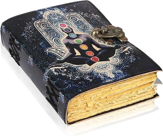 TUZECH Book of Spells Leather Bound Journal Deckle Edge Paper Grimoire Printed Diary Third Eye witchcraft supply and Witch Spell Notebook Antique Vintage Book for Men & Women (7 Spiritual Meditation)