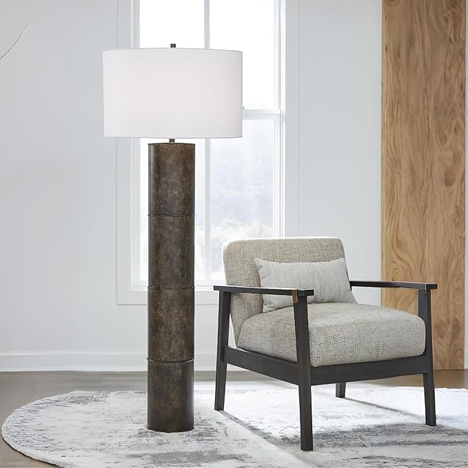 Signature Design by Ashley Jebson Contemporary Metal Floor Lamp with 3-Way Switch, Dark Brown & White