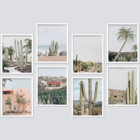 SIGNWIN Framed Poster Wall Art Set of Cactus Desert Nature Wilderness for Living Room, Bedroom, Office - 8"x10"x 8 White