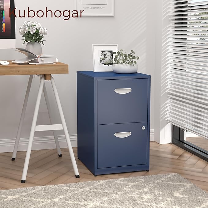 2 Drawer File Cabinet with Lock,Blue Metal Filing Cabinets,Vertical Locking File Cabinet Fit Hanging Files, Letter,File Box and A4 Documents