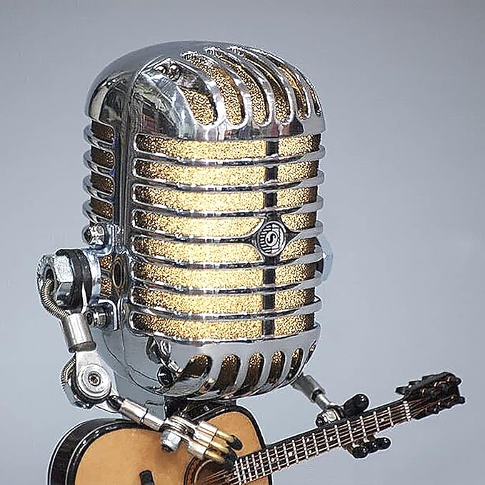 Desk Lamp,Handmade Vintage Microphone Guitar Robot Table Lamp LED Bulbs Wall Lamp Home Desktop Decoration - Height 8.5 inch,Width 4 inch and Depth 3 inch (with Lamp)
