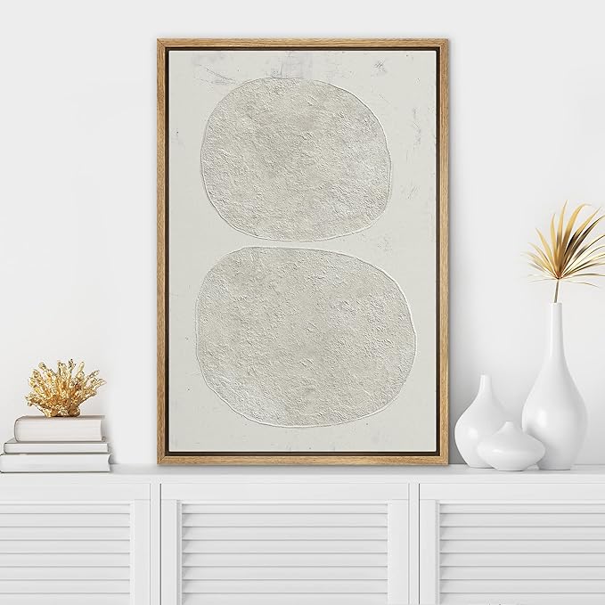 SIGNWIN Framed Canvas Print Wall Art Tan Pastel Polygon Duo Collage Abstract Shapes Illustrations Modern Art Nordic Zen Decorative Minimal Boho for Living Room, Bedroom, Office - 16"x24" Natural