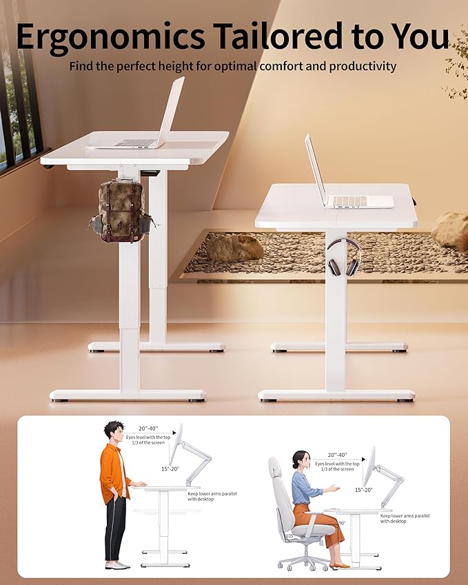 BIZUM Electric Standing Desk 60 x 24 Inch Computer Desk-Gaming Desk White Home Office Desks Height Adjustable Memory Stand Up Computer Workstation