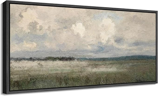SIGNFORD Extra Large Framed Canvas Moody Overcast Landscape Illustrations Modern Art Calm Warm for Living Room, Bedroom, Office - 60"x30"