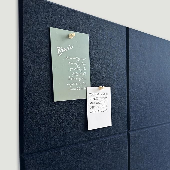 Large Cork Board for Office Wall Decor,48"x36"-12 Pack Felt Wall Tiles with Safe Removable Adhesive Tabs, Thicker 0.47in, Felt Bulletin Board Pin Board Cork Boards for Walls - Dark Blue