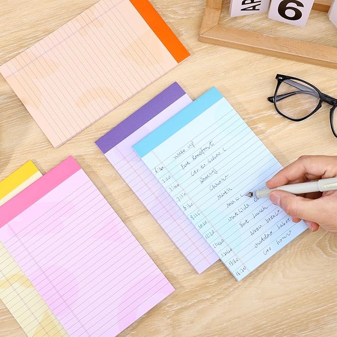 Thboxes 5 Pack Note Pad 5x8, 200 Sheets Colored Notepad Perforated Small Notepad College Ruled Writing Pad for To-Do Lists Grocery List Shopping List, 40 Sheets(Purple, Pink, Blue, Yellow, Orange)